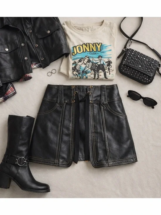 Pilcro | Faux Leather Mini Skirt | Black Panel Lace-Up | Anthropologie | Size 2 - Picture 2 of 7